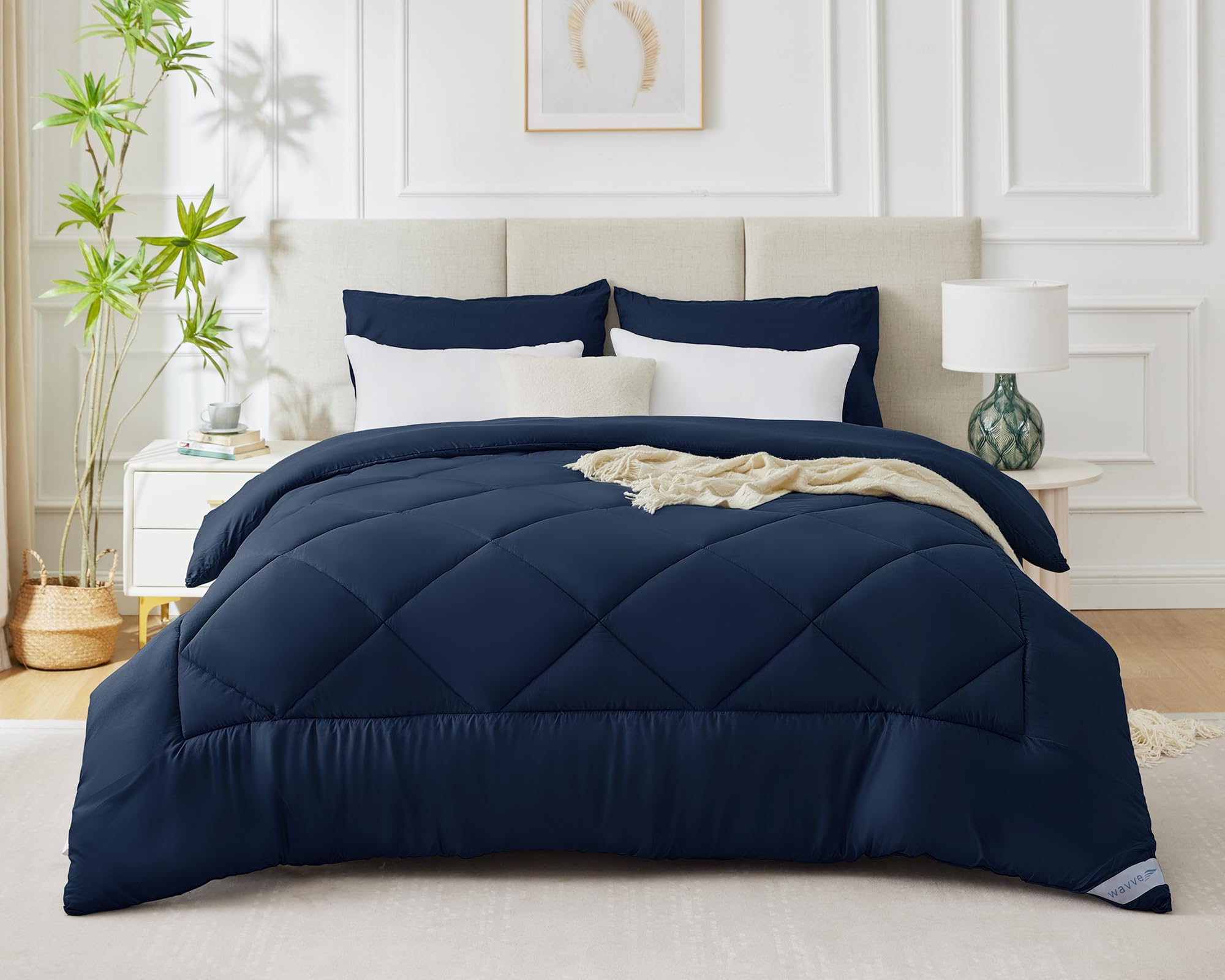 WAVVE Piumino una Piazza e Mezza Invernale 200x200 cm 450 gr/mq - Piumone Caldo da Letto 120x190, Trapunta 200 x 200 cm in Microfibra Sintetica, Blu Marino