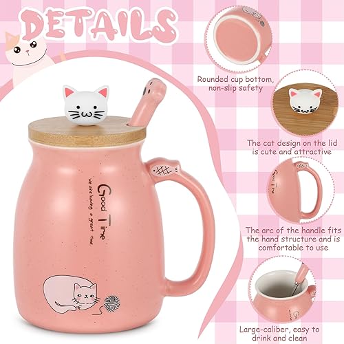 Miniatura 5 de Uiifan 5 tazas de cerámica para gatos de Navidad de 16 onzas con bonita tapa de gatito, cuchara de pata de gato, posavasos y calcetines de gato,