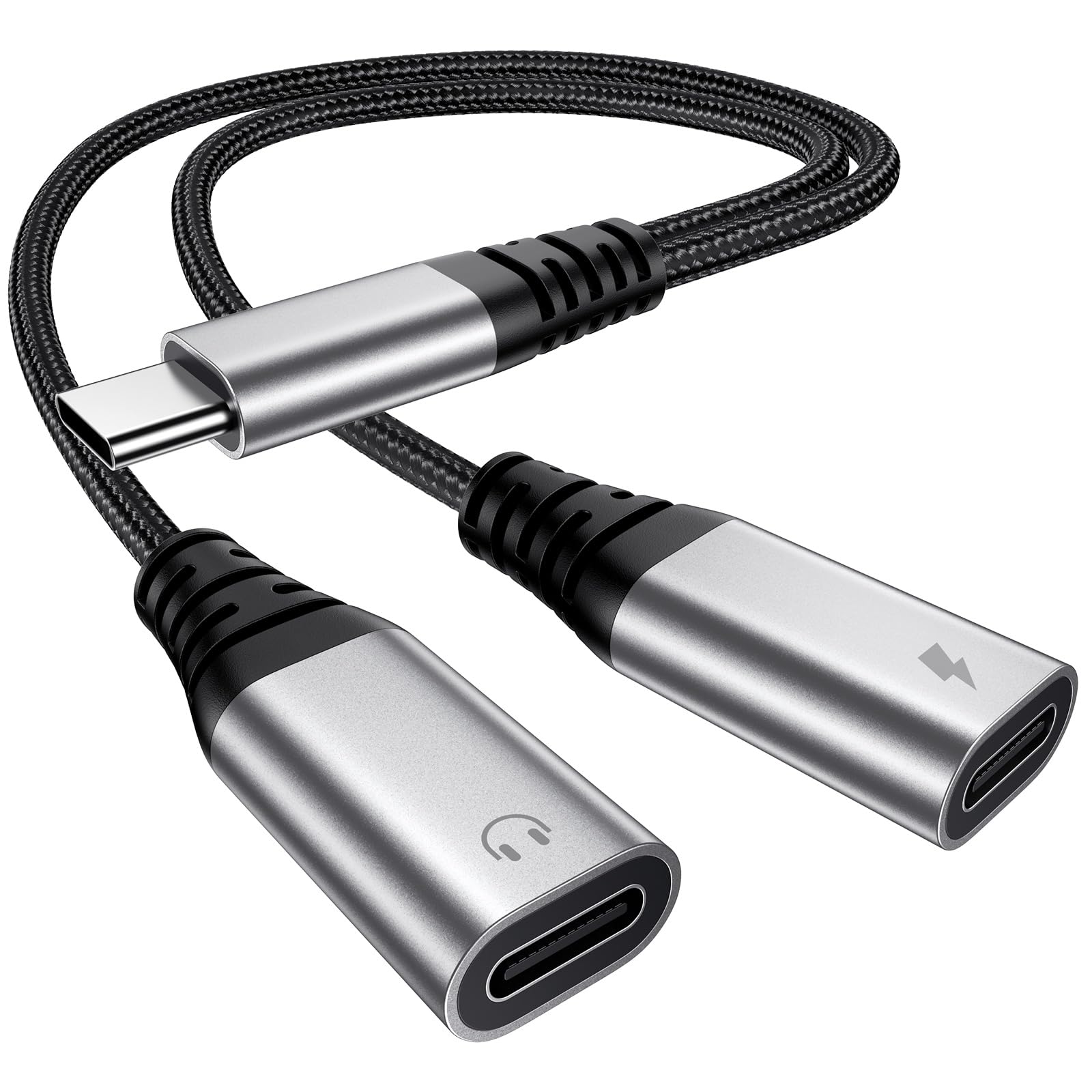 USB C Splitter 1 zu 2, USBC Verteiler Doppelstecker, USB C Kopfhörer Adapter und Laden für iPhone 16 15 Plus Pro Max, iPad Pro Air Mini, Samsung S25 S24 S23 S22 S21 S20 Ultra, Google, Laptop usw