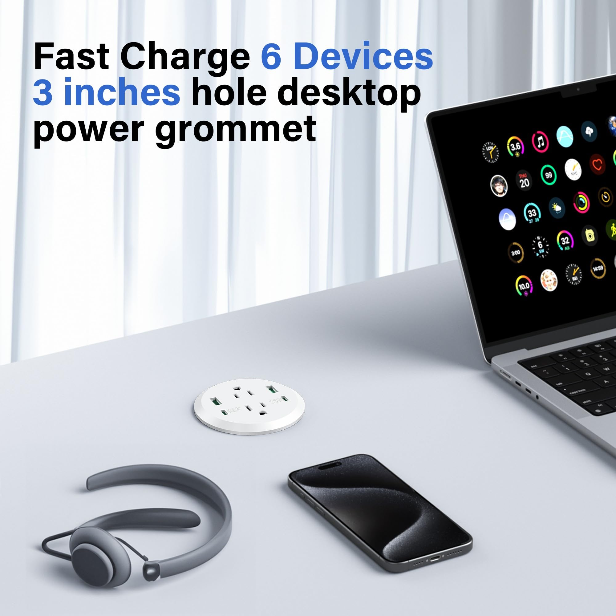 3 Pollice Computer Power Grommet USB C 40W Stazione di Ricarica Veloce Incasso Mobili Power Strip 2 Uscite 4 Porte USB Montaggio a Filo per
