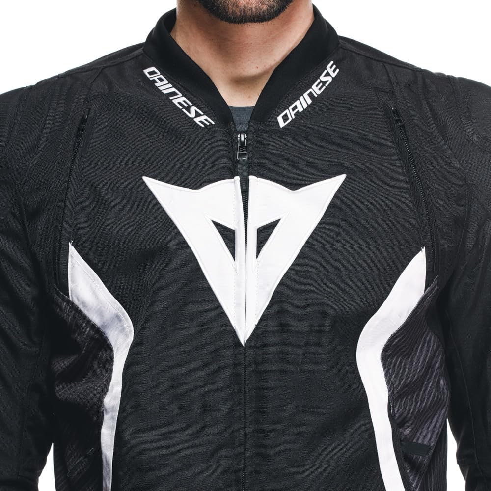 Dainese - Avro 5 Tex Jacket, Veste Moto en Tissu, avec Protections aux épaules, Noir/Blanc/Noir, 52 | Étanche