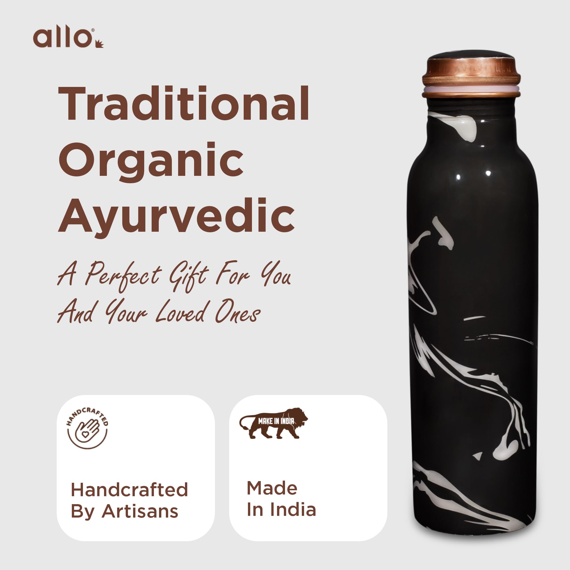 Allo Pure Copper Water Bottle - 1L Leakproof -6