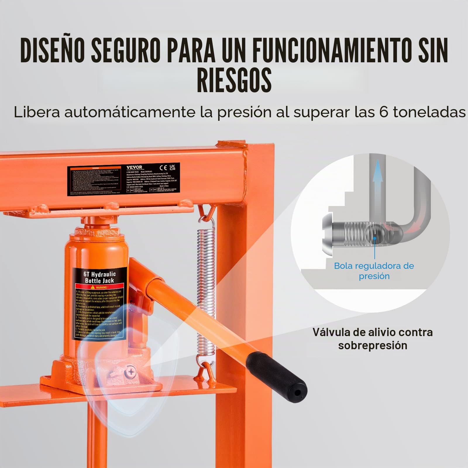 VEVOR Prensa Hidráulica para Taller Prensa Hidráulica para Garaje/Tienda con Marco en H de 6 T Prensa Ajustable para Taller con Placas de Prensado Prensa Hidráulica de Alta Resistencia para Garaje