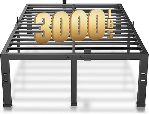 Miniatura 10 de MAF Marco de cama de tamaño matrimonial de 14 pulgadas, plataforma de metal resistente con soporte de listones de acero negro, marco de cama