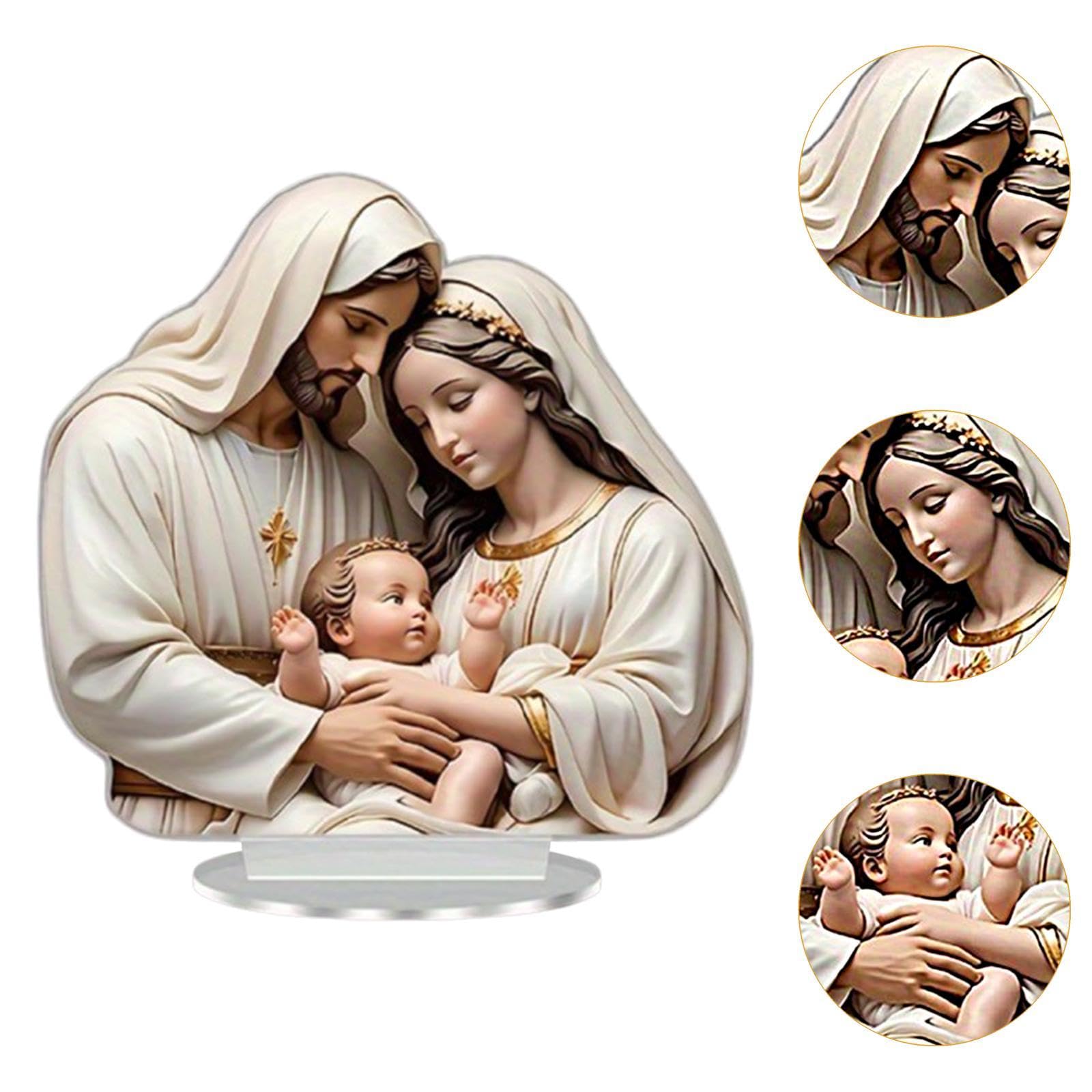 Qianly Christmas Nativity Scene Tabletop Ornament with Base Holiday Season Decor 8.9x8.8inch Religious Traditional Xmas Decoration
