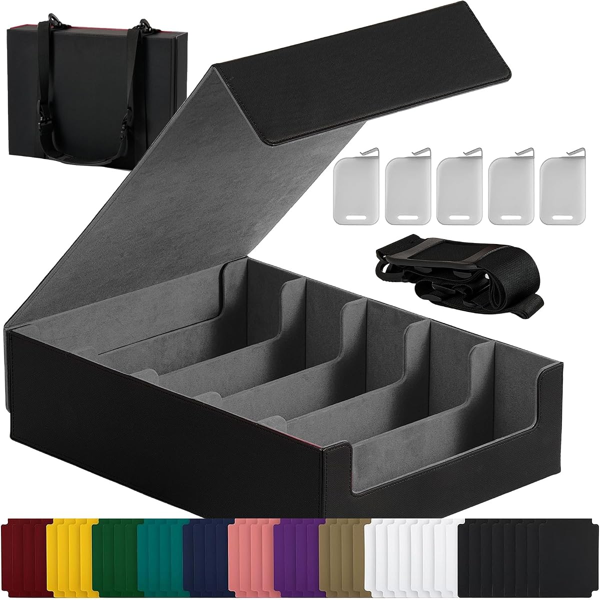5-Row Trading Card Storage Box, 3800+ Cards, Large MTG Deck Box | Shoulder strap for easy carrying, 24 colorful dividers & 5 card supports, for YuGiOh, MTG,TCG & sports card collections