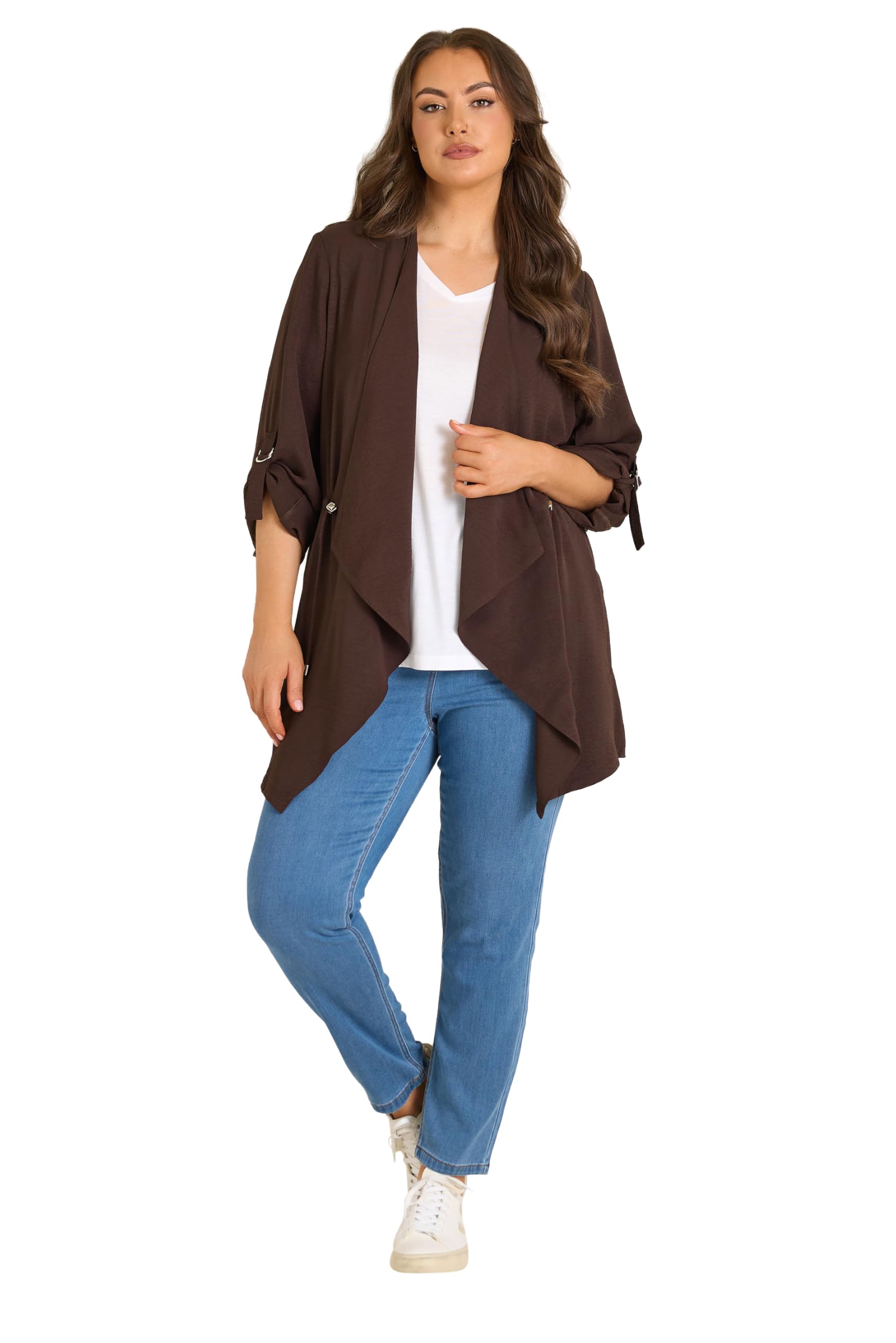 Evans Women's Chocolate Curve Brown Lightweight Waterfall Jacket - Plus Size Curve