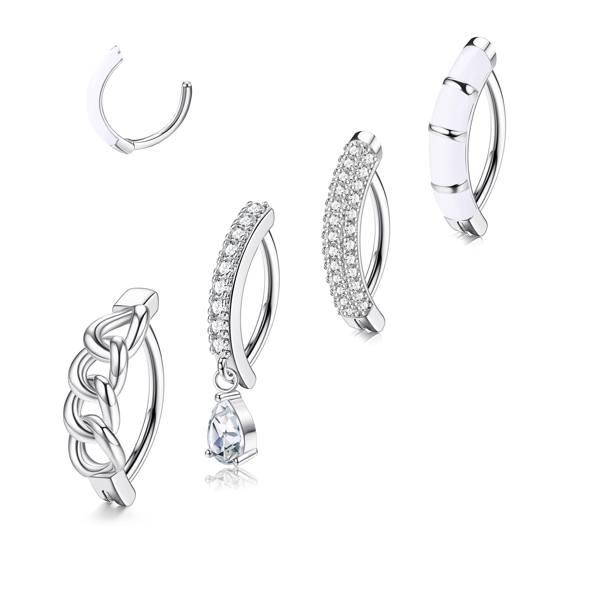 JeryWe 4 Piezas 14G Clicker Belly Button Anillos para Mujeres 316L Acero Quirúrgico Curva Invertida Belly Anillos Piercing Joyería Barbell