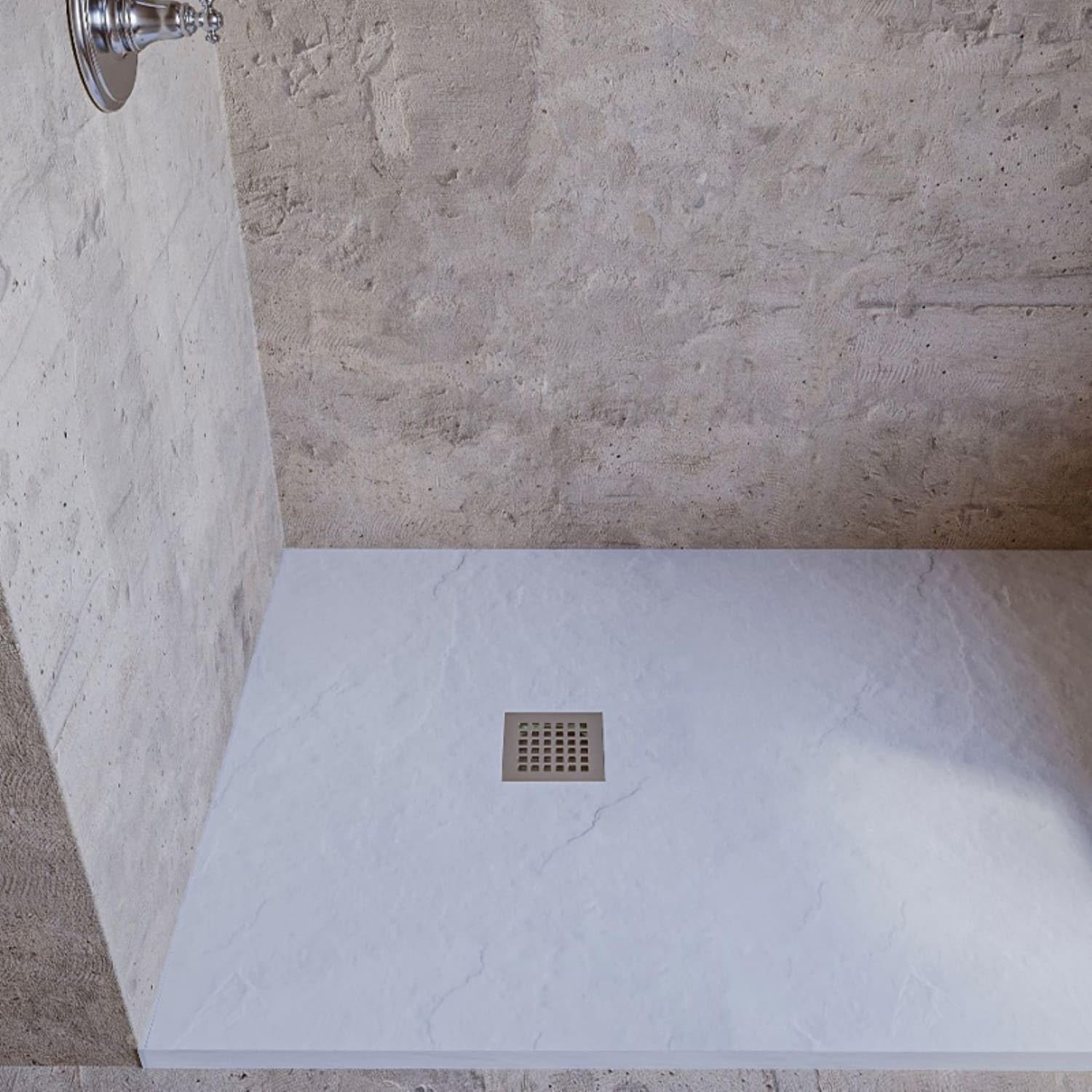 SOULBATH Plato de Ducha de Resina-Fibra Irrompible y Ultraligero - Textura Pizarra - BLANCO - 200x80- Extraplano - Incluye Válvula desagüe y Rejilla