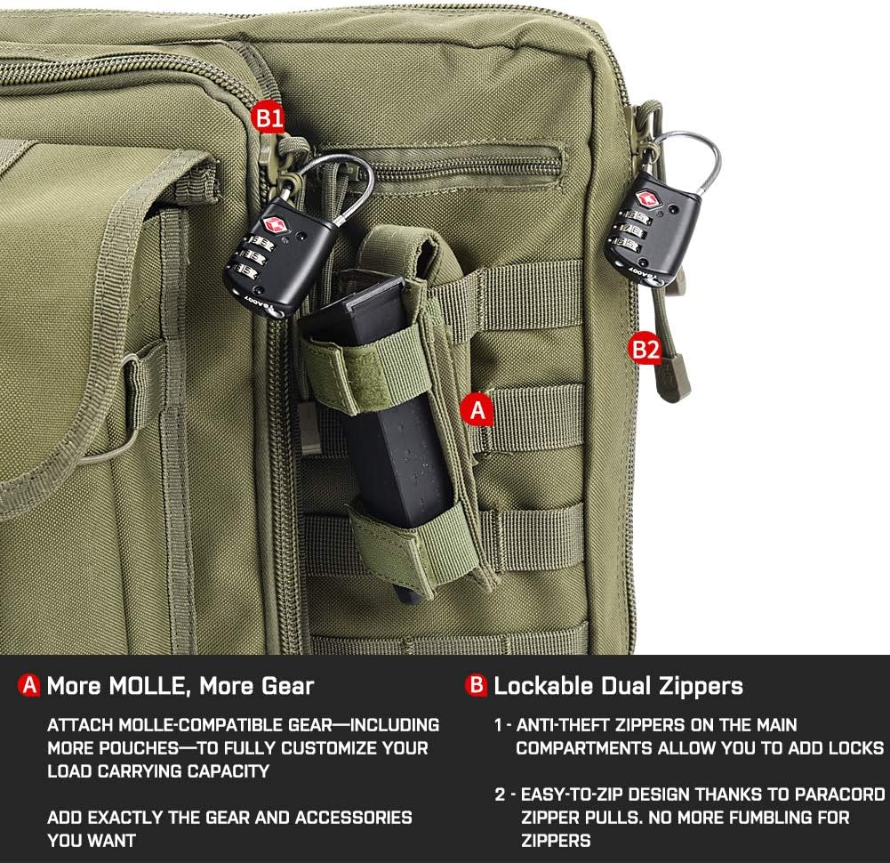 Lancer Tactical Classic Double Long Rifle Pistol Gun Bag - 42 Inch EVA Foam Tactical Firearm Transport Case with 600D Polyester, Backpack Straps, Lockable Compartment
