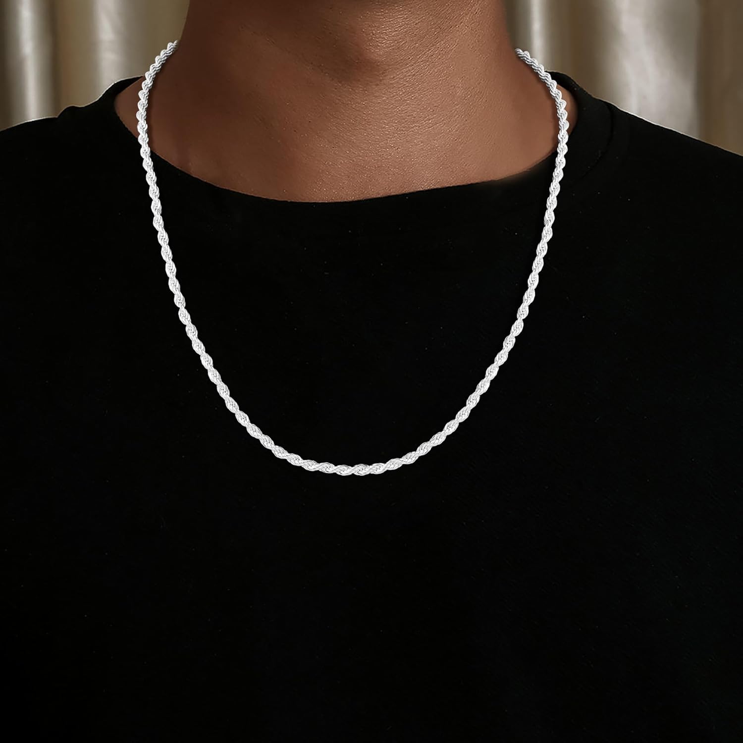 925 Sterling Silver Diamond Cut 3mm Rope Chain, Dainty Silver Chain for Men Necklaces Gifts for Men Father Boyfriends - Image 3