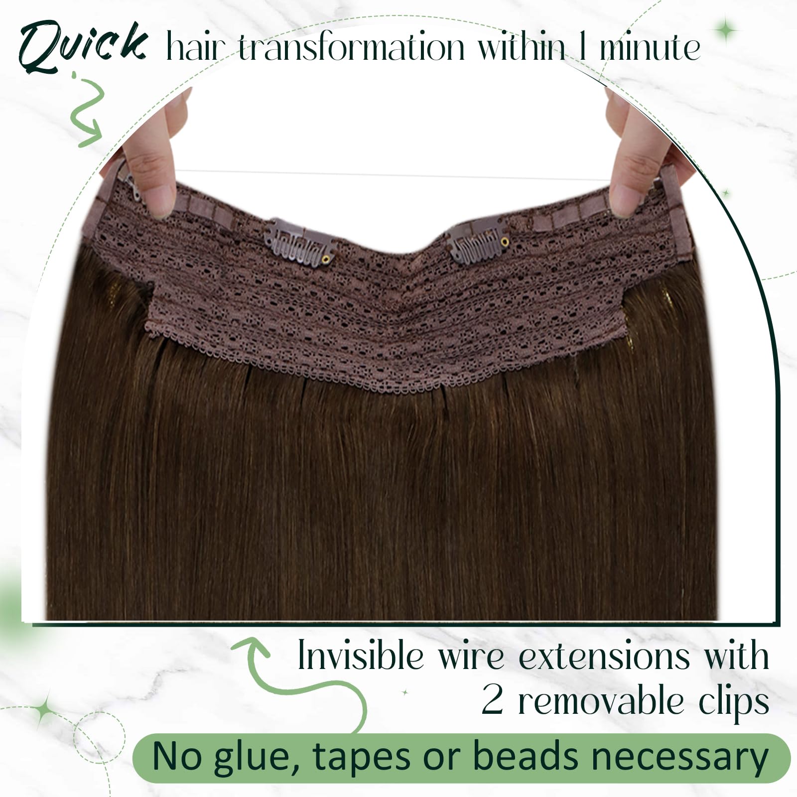 RUNATURE Invisible Wire Hair Extension Real Human Hair Brown Secret Fish Line Hair Extensions Invisible One Piece Headband Remy Straight Invisible Wire Hair 12 Inch 70 Gram #4 - Image 4