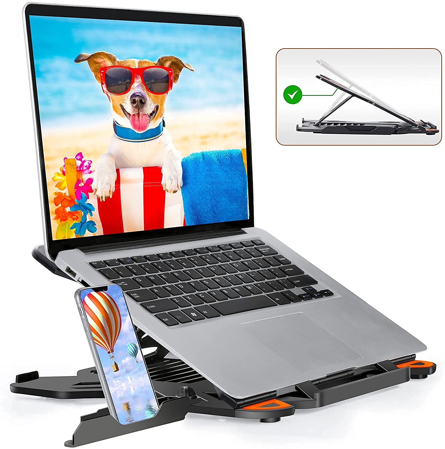 Portable Laptop Stand, Adjustable Laptop Computer Stand Multi-Angle Stand Phone Stand Portable Foldable Laptop Riser Notebook and Tablets Holder Stand Desk Compatible for 9 to 17.3” Laptops Black
