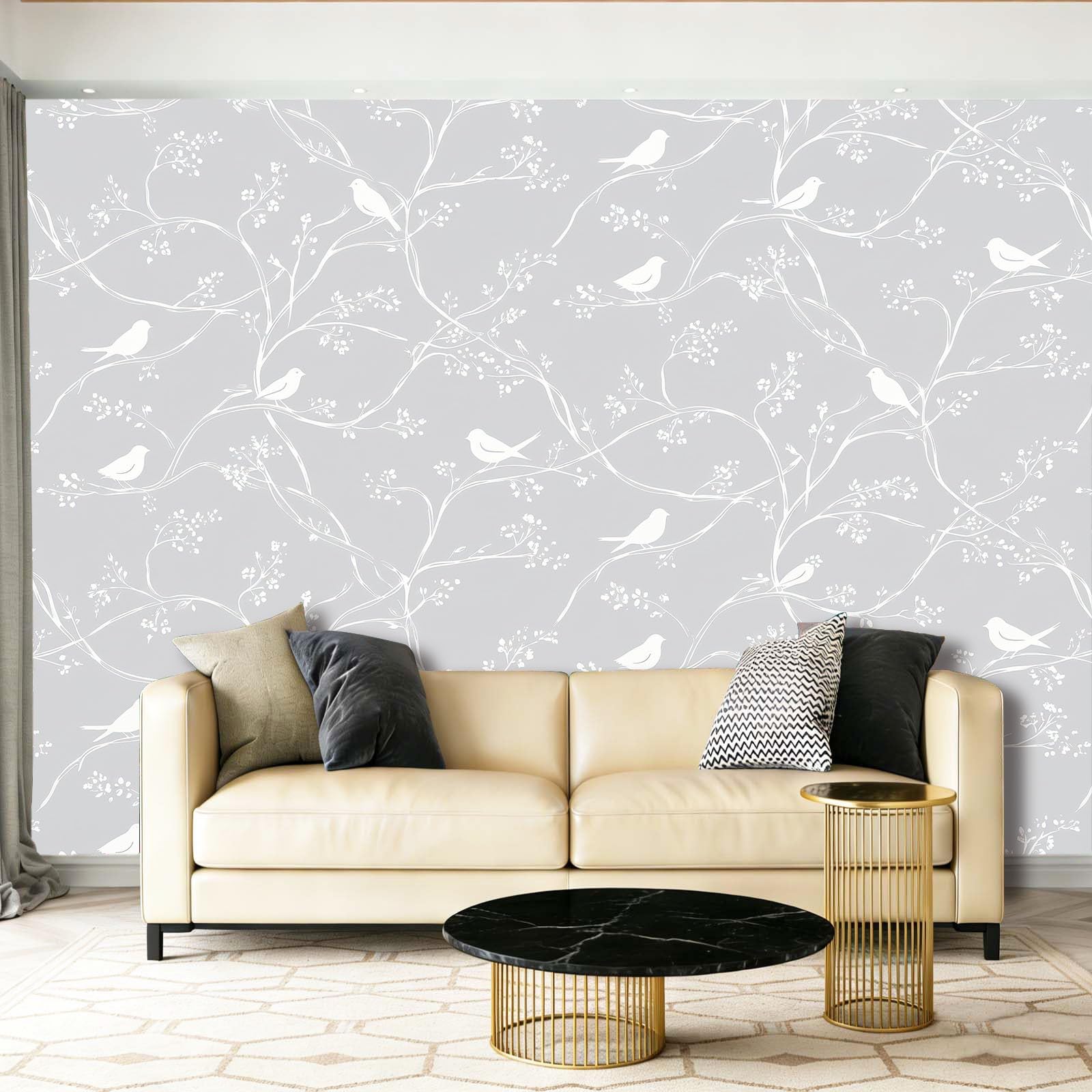Panoramiczna tapeta minimalistyczna linie roślina gałęzie kwiat ptak polar ściana nowoczesna dekoracja ścienna salon sypialnia sypialnia biuro jadalnia, 250 x 175 cm