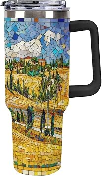 40 Oz Tumblers Cup With Handle Christmas Stained Glass Indianapolis Travel Country City Insulated Stainless Steel Vacuum Travel Mug with Non-slip Base Country for Hot And Cold Drinks Thanks Gifts