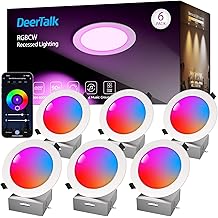 LED Recessed Lighting 6 Inch with App &amp; Voice Control, 1200LM RGBCW Smart Ceiling Light Compatible with Alexa &amp; Google, Dimmable Canless Recessed Light with Timer Music Sync, 6 Pack