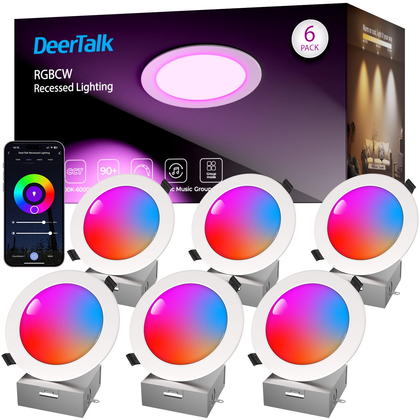 DeerTalk LED Recessed Lighting 6 Inch with App & Voice Control