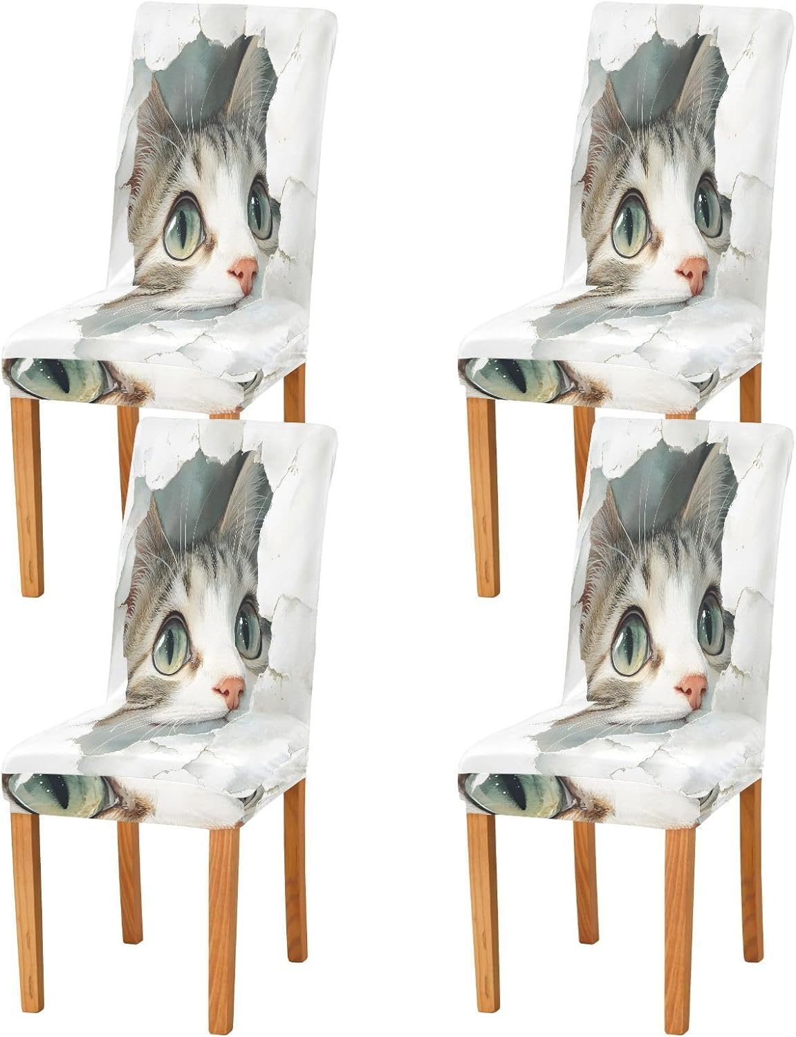 ALAZA Chair Covers for Dining Room, Watercolor Cat Stretch Chair Cover Sets Chair Protector Removable Washable for Ktichen Restaurant Hotel