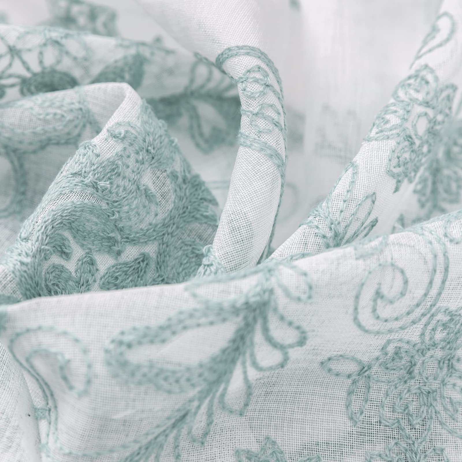 Daesar Doppie Tende Soggiorno, Tenda Voile in Lino con Anelli Tende per Stanzetta e Salotto Motivo Fiori Vintage Ricamata Blu Verde 107x115CM
