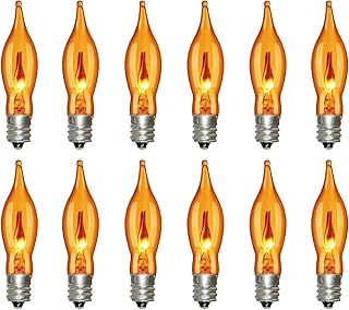 Orange Flicker Flame Replacement Light Bulbs, C18 Flame Candle Bulb E12 Flame Candelabra Light Bulbs for Halloween Christmas String Light Electric Window Candle Lamps, 12 Pack