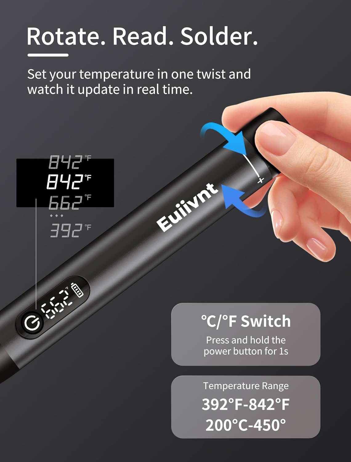 Cordless Soldering Iron Kit – 7s Fast Heat, Adjustable Temp 392–842°F, 2600mAh Rechargeable, LED Display, 3 C210 Tips & Stand for DIY Electronics Repair