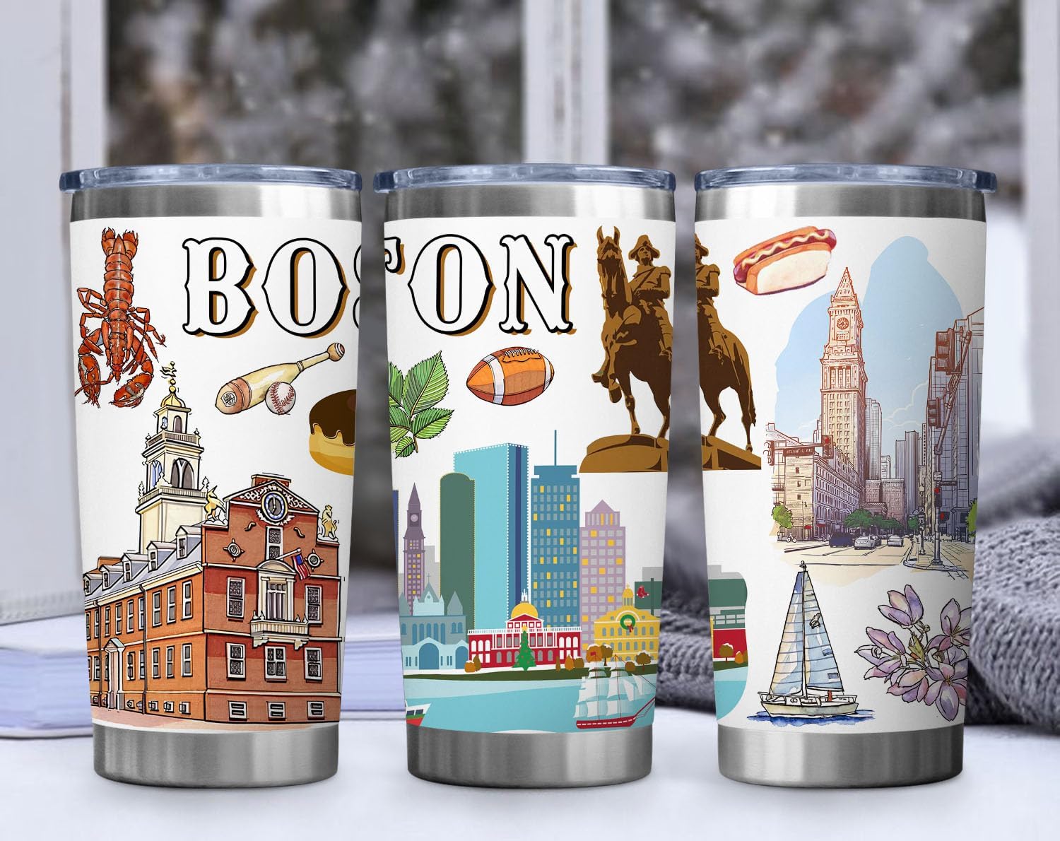City Tumbler for City Lover,20oz Double Wall Vacuum Insulated Stainless Steel Coffee Cups (Boston) - Image 4