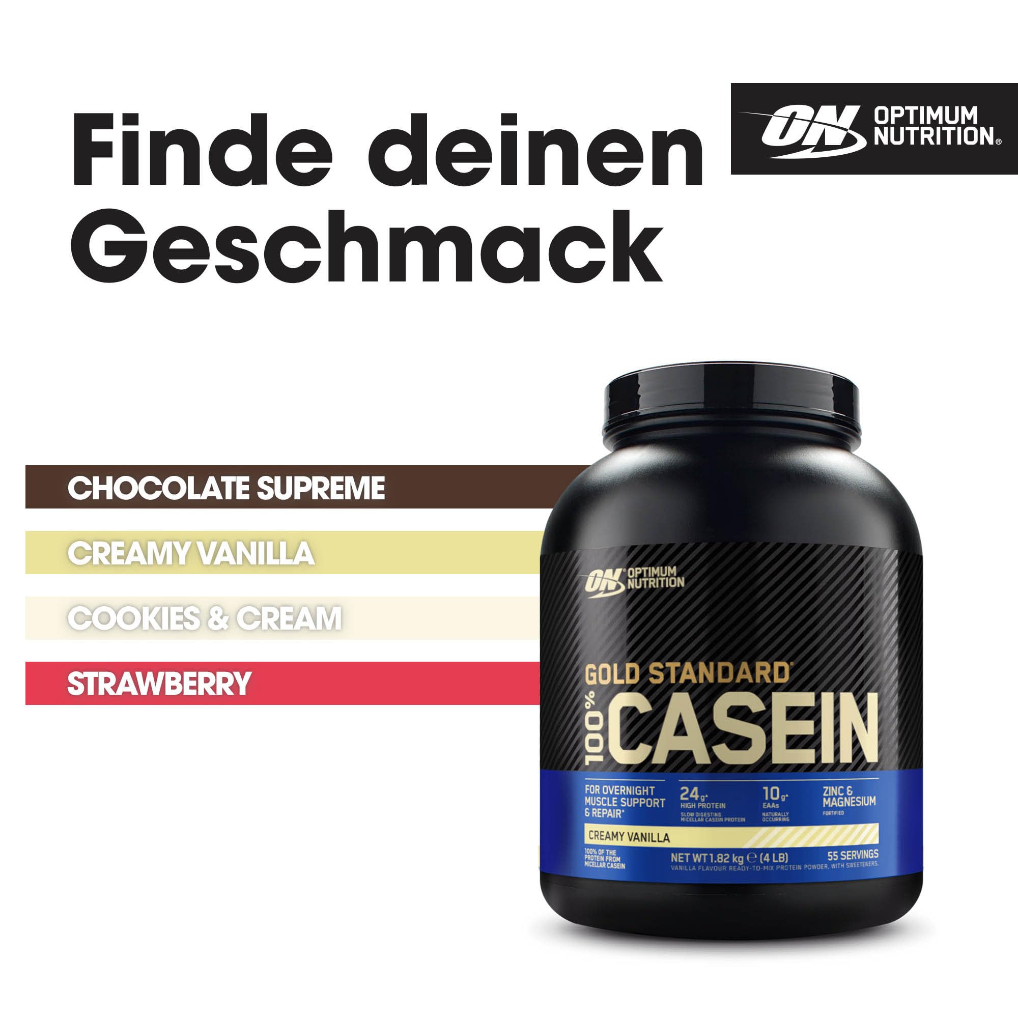 Optimum Nutrition Gold Standard 100% Casein Proteinpulver, Geschmack Creamy Vanilla, 1.82 kg, 55 Portionen