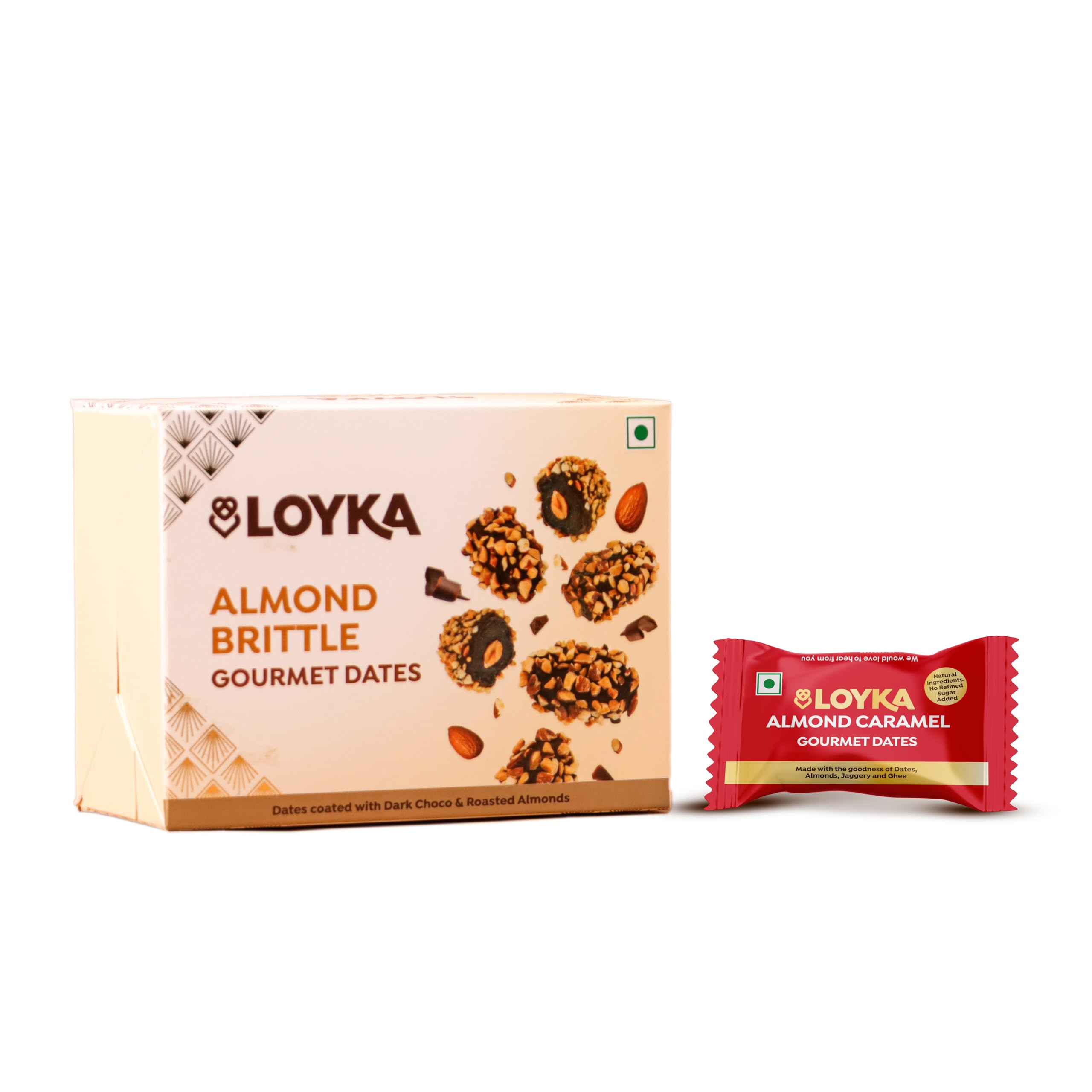 LOYKA Almond Brittle Dates, Crunchy Dates Coated With Dark Choco & Roasted Almond Gift Hamper Morning Or Evening Snack,100 Grams