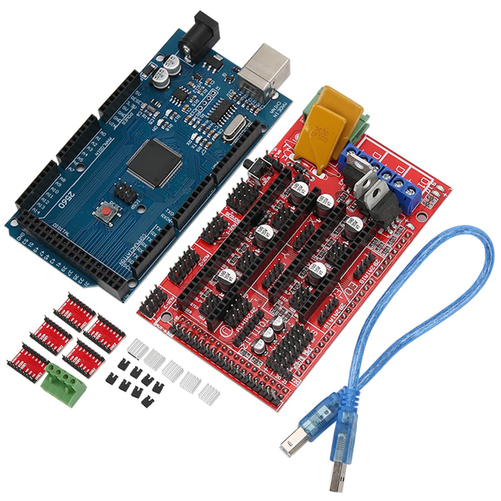 3D Printer Controller DIY Kit, 3D Printer Accessories Set with USB Cable 1set Complete Kit for Mega 2560 R3 & A4988 Stepper Motor Driver for DIY Printing Projects