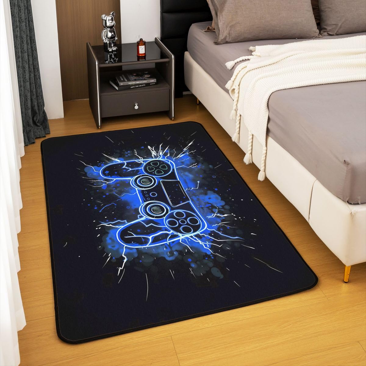 Loussiesd Dywan dla gracza 150 x 200 cm gamingowa wewnętrzna mata podłogowa dla dzieci chłopców dziewcząt nastolatków dekoracja pokoju gier wystrój dywan nowoczesny kontroler konsoli do gier niebieski