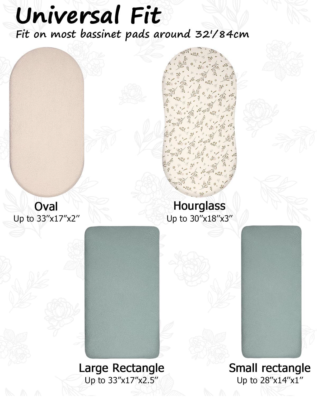 Sabanas Ajustables para Bebe Juego,3 Piezas 100% Cotone Mussola Juego de Sábanas Bajeras con Bordes Elásticos para Bebé Bajera para Cama Ovalada Reloj de Arena y Colchón Rectangular 83 X 43 CM