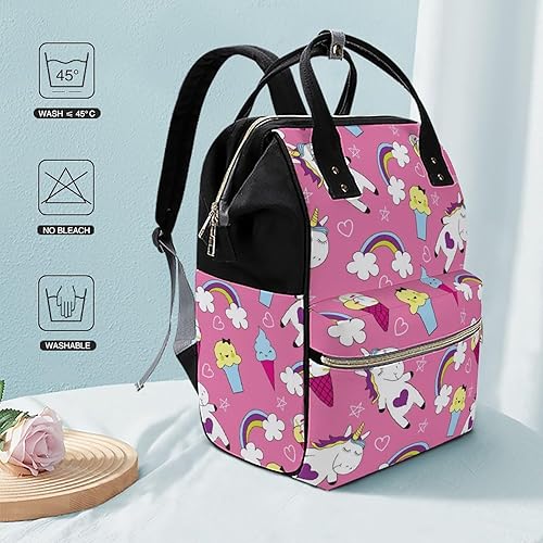 Miniatura 6 de Bolsa de pañales de unicornio con diseño de arcoíris para mujer, gran capacidad, impermeable, mochila de viaje para computadora portátil