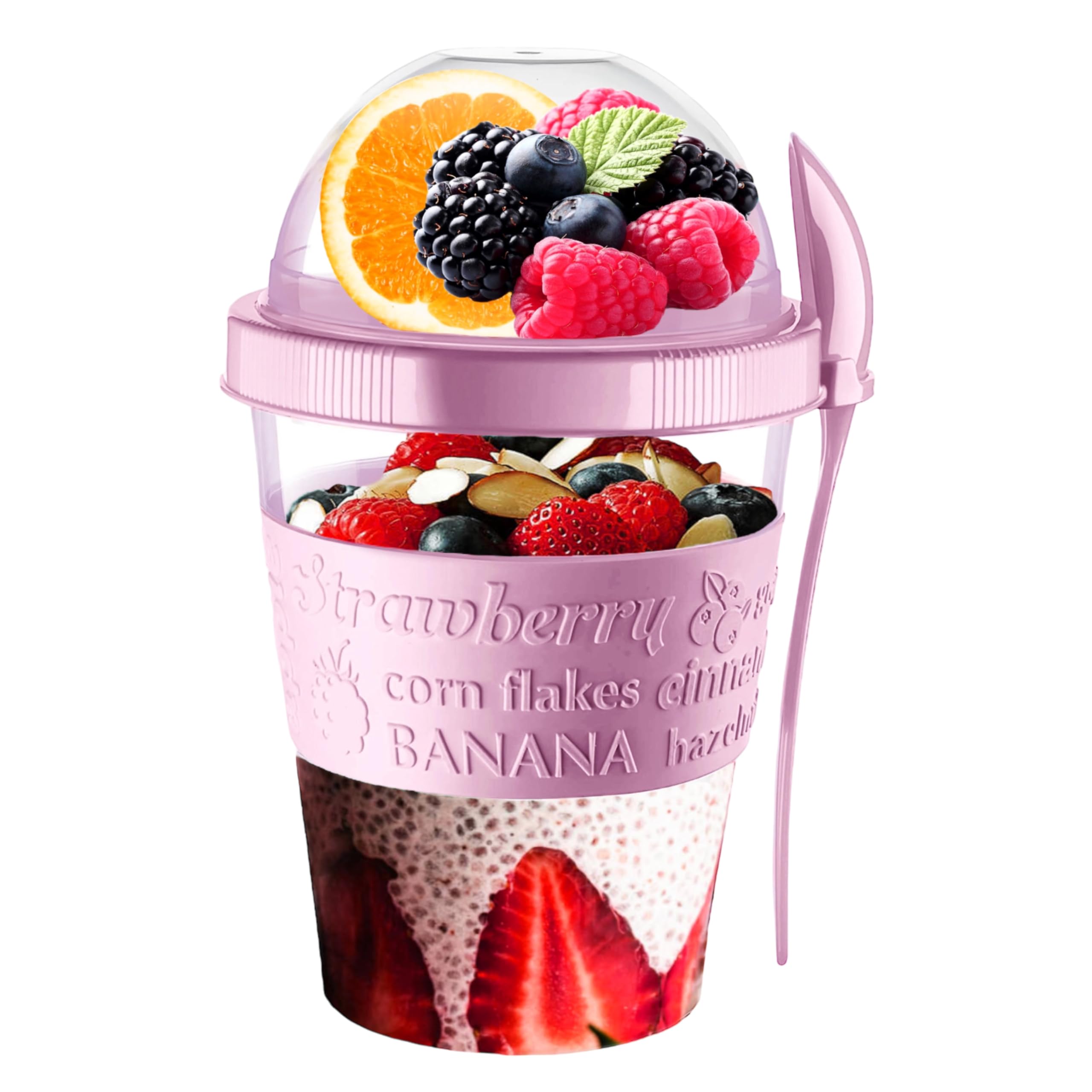 VL Yogurt Pots Spoon Reusable 600ML Overnight Oats Muesli Cup with Lid BPA free Breakfast Cereal To Go Dishwasher Safe Snack Lunch Oatmeal Jars Travel Meal Food Container 20 oz (Lilac Pink)