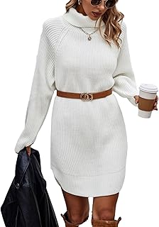 Vestido de Punto, Vestido Suéter a Juego, Cuello Alto, Mangas Largas de Fibra Acrílica, Color, Transpirable para el Invierno (M)