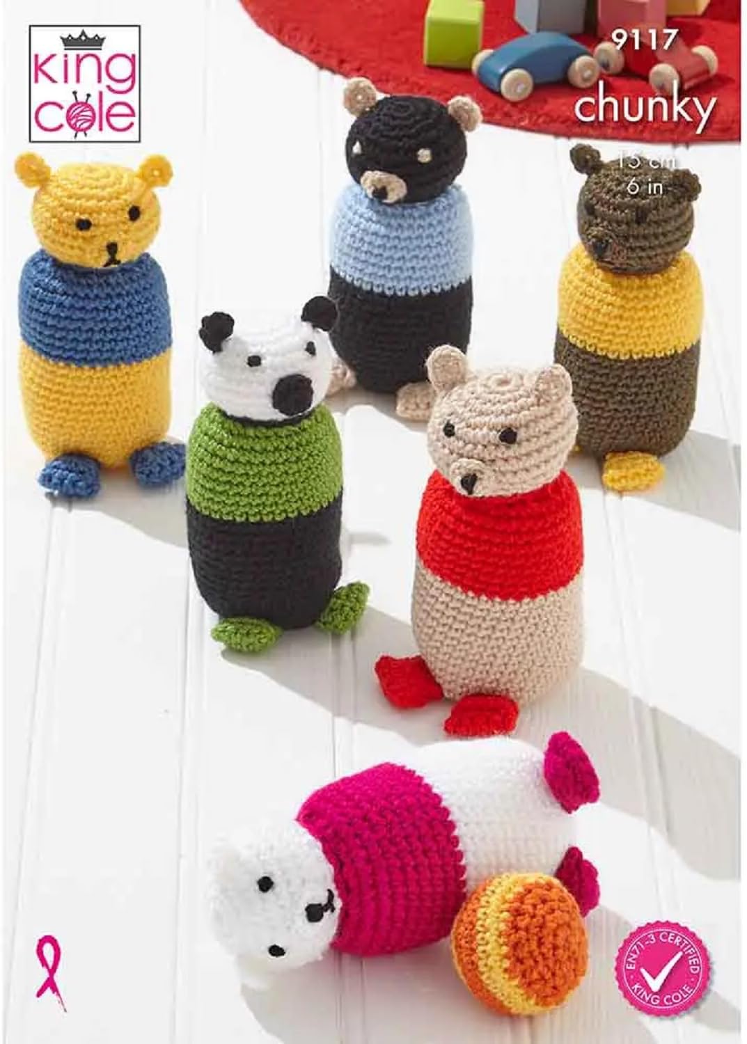 King Cole Chunky Crochet Pattern Christmas Bear & Penguin Indoor Skittles (9117)