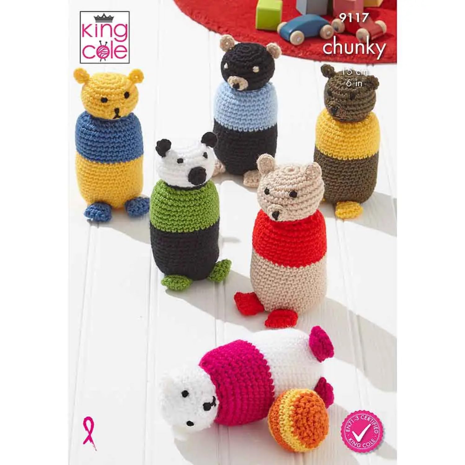 King Cole Chunky Crochet Pattern Christmas Bear & Penguin Indoor Skittles 9117
