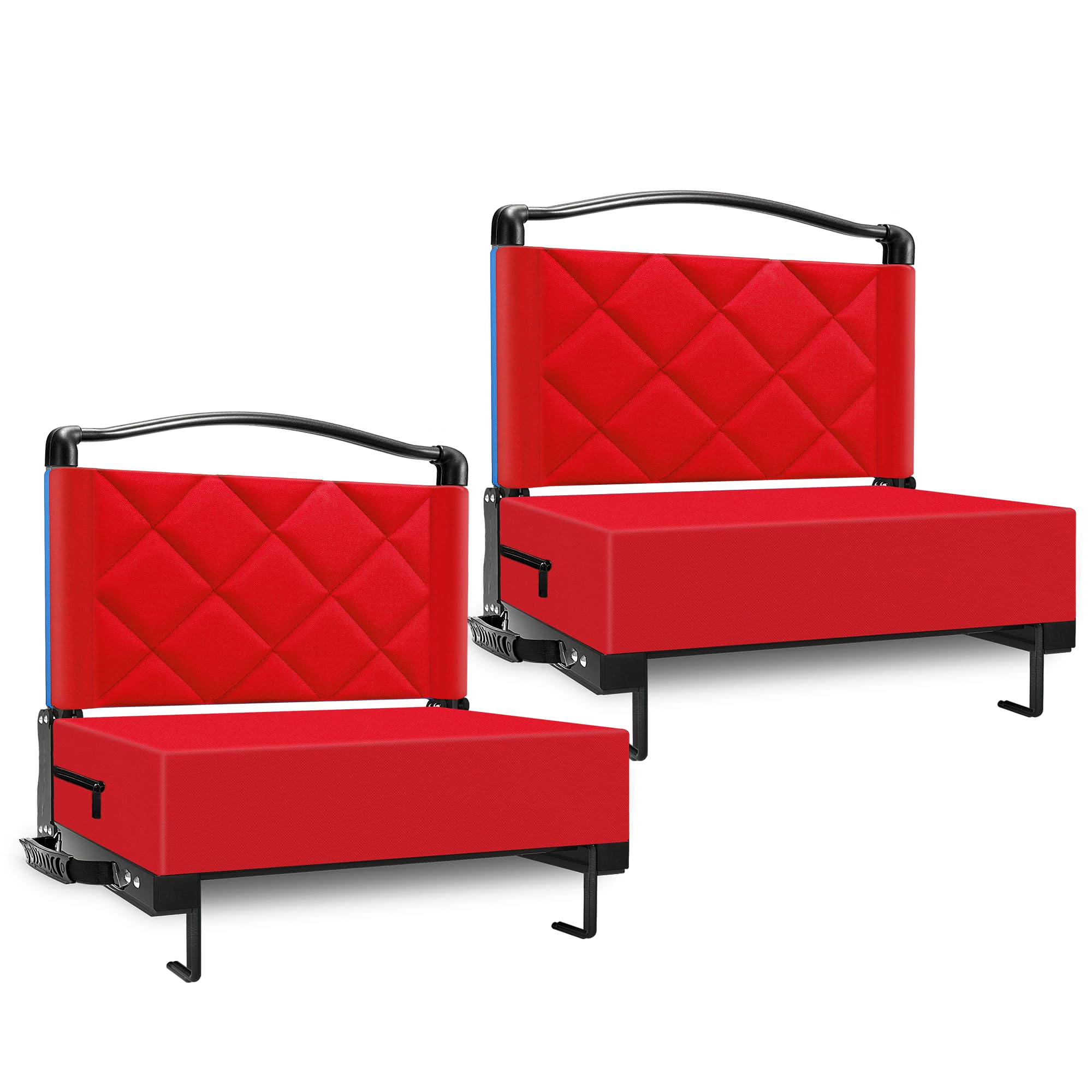 Stadium Seats with Back Support Cushion, Folding Stadium Seats for Bleachers Hold up 400lbs, Wide Bleacher Seat with Shoulder Strap & Handle Comfort for Sports Events (red, 2pcs)