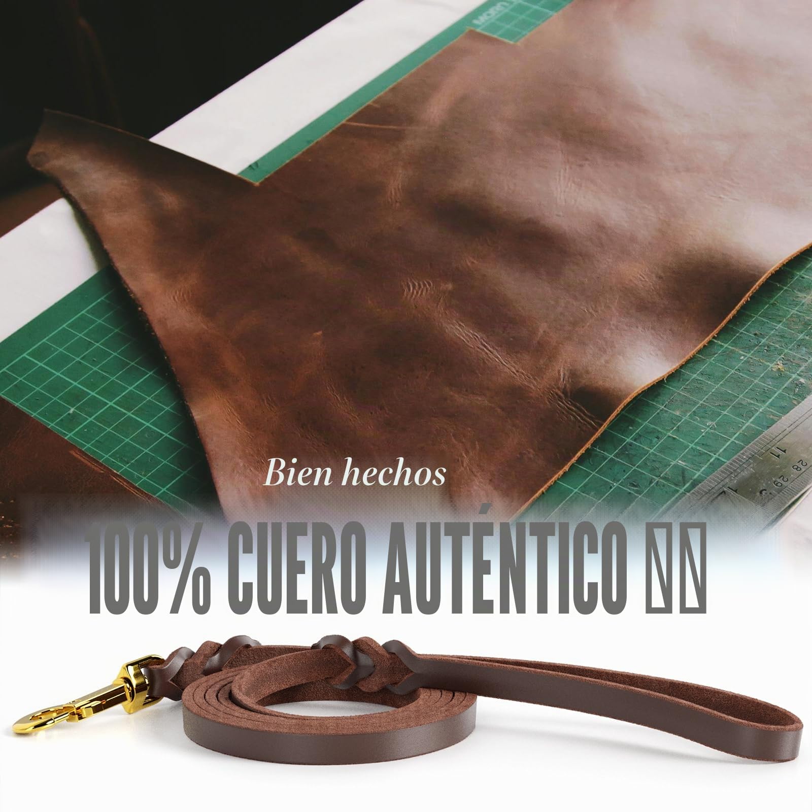 Correa Perro Cuero para Cachorro Pequeño, Mediano y Grande - con Enganche de Metal Robusto y Asa Suave - Cómoda de sostener - Adecuado para Adiestramiento, Correr y Senderismo, 180cm