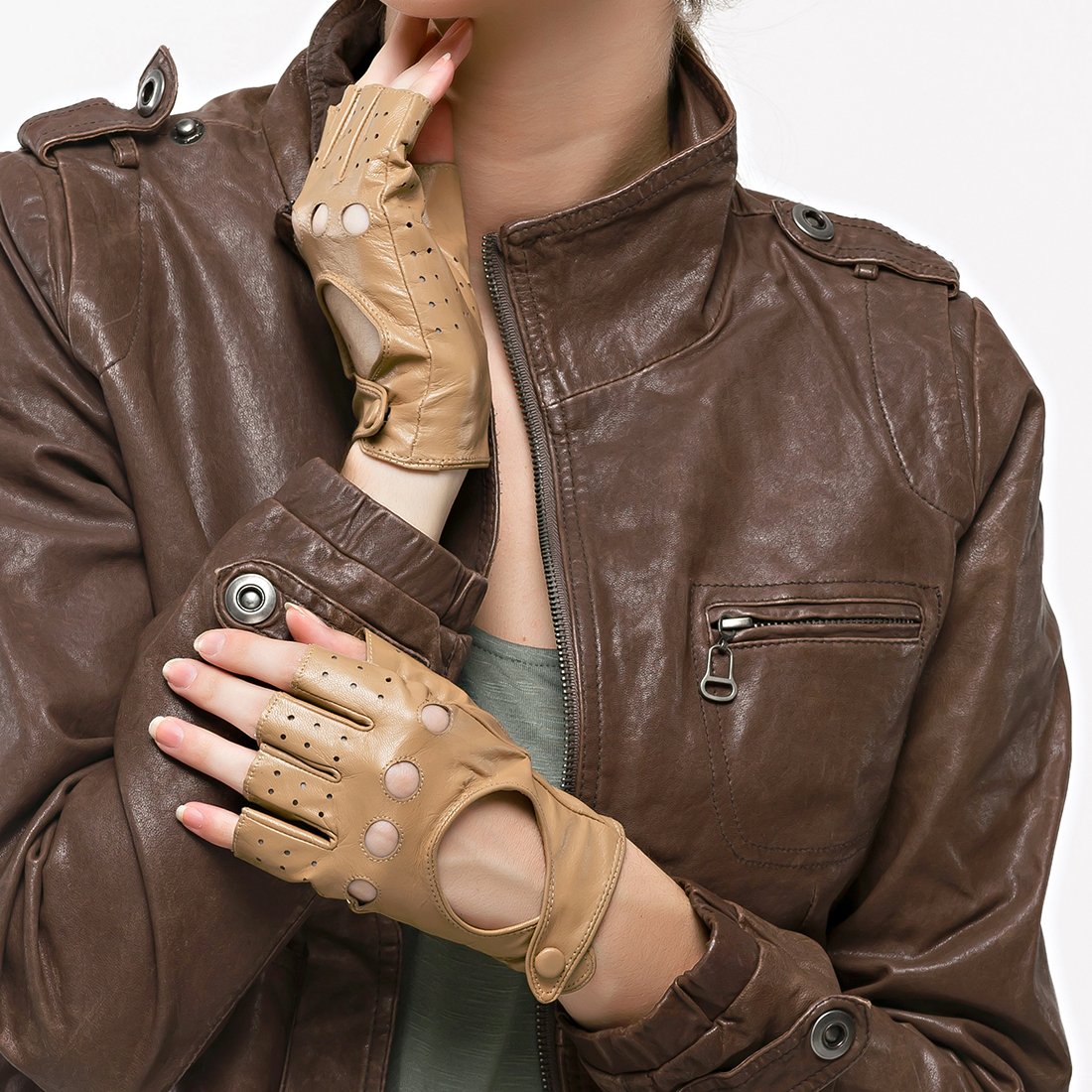 Gant Femme en Cuir Demi Doigt Hiver Mitaine Gant de Conduite sans Doigt en Cuir de chevreau Gant de Sport Extérieur pour Fille cadeau
