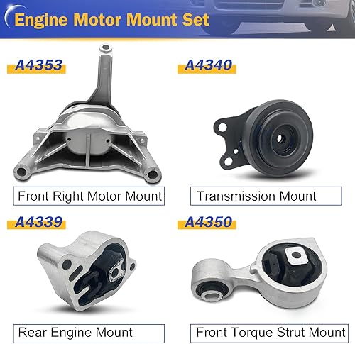 Miniatura 3 de Kit de montaje de motor y transmisión para Nissan Altima 2.5L A4339 A4340 A4350 A4353 (juego de 4)