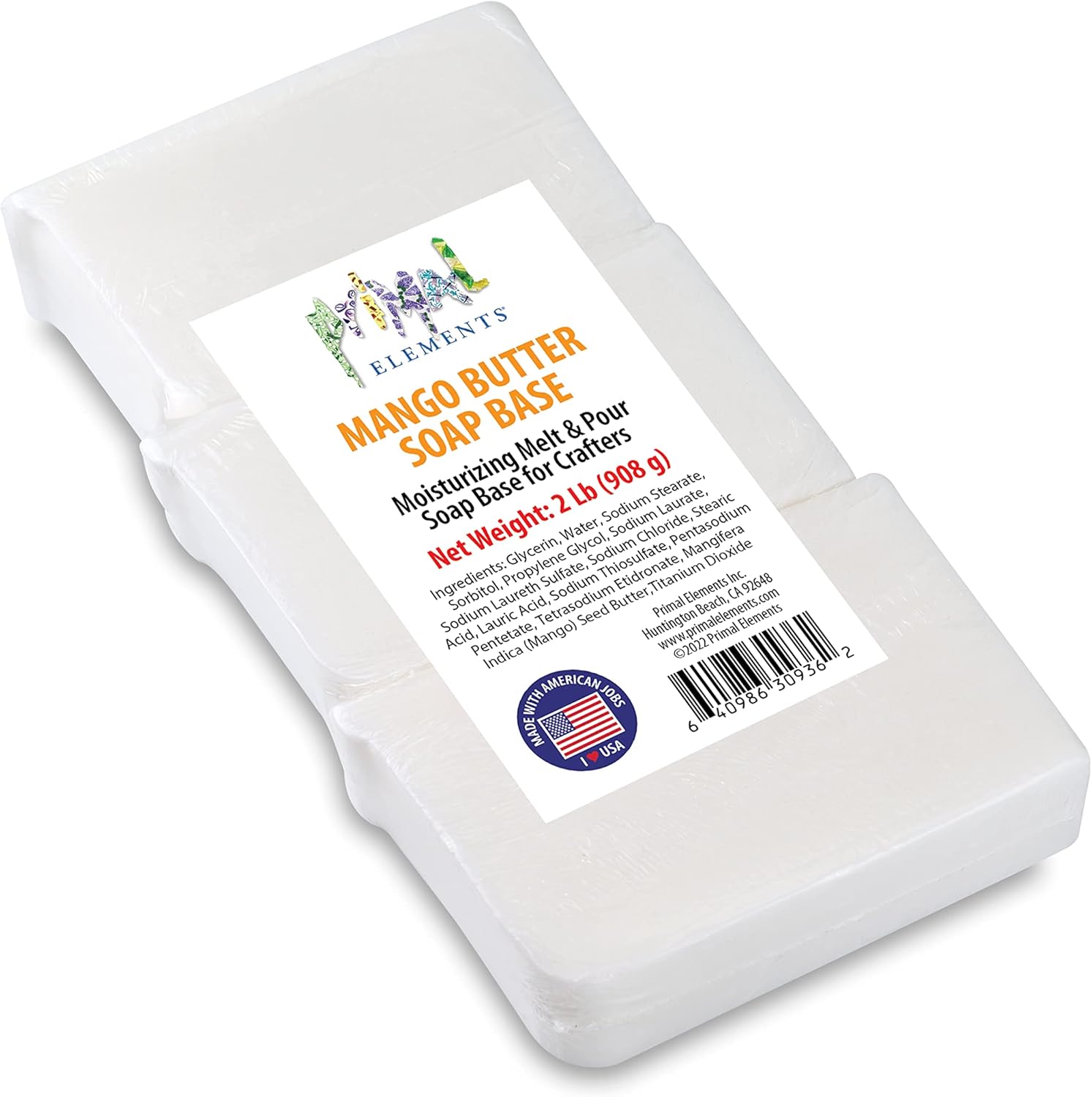 Primal Elements Mango Butter Soap Base - Moisturizing Melt and Pour Glycerin Soap Base for Crafting and Soap Making, Vegan, Cruelty Free, Easy to Cut - 2 Pound : Arts, Crafts & Sewing