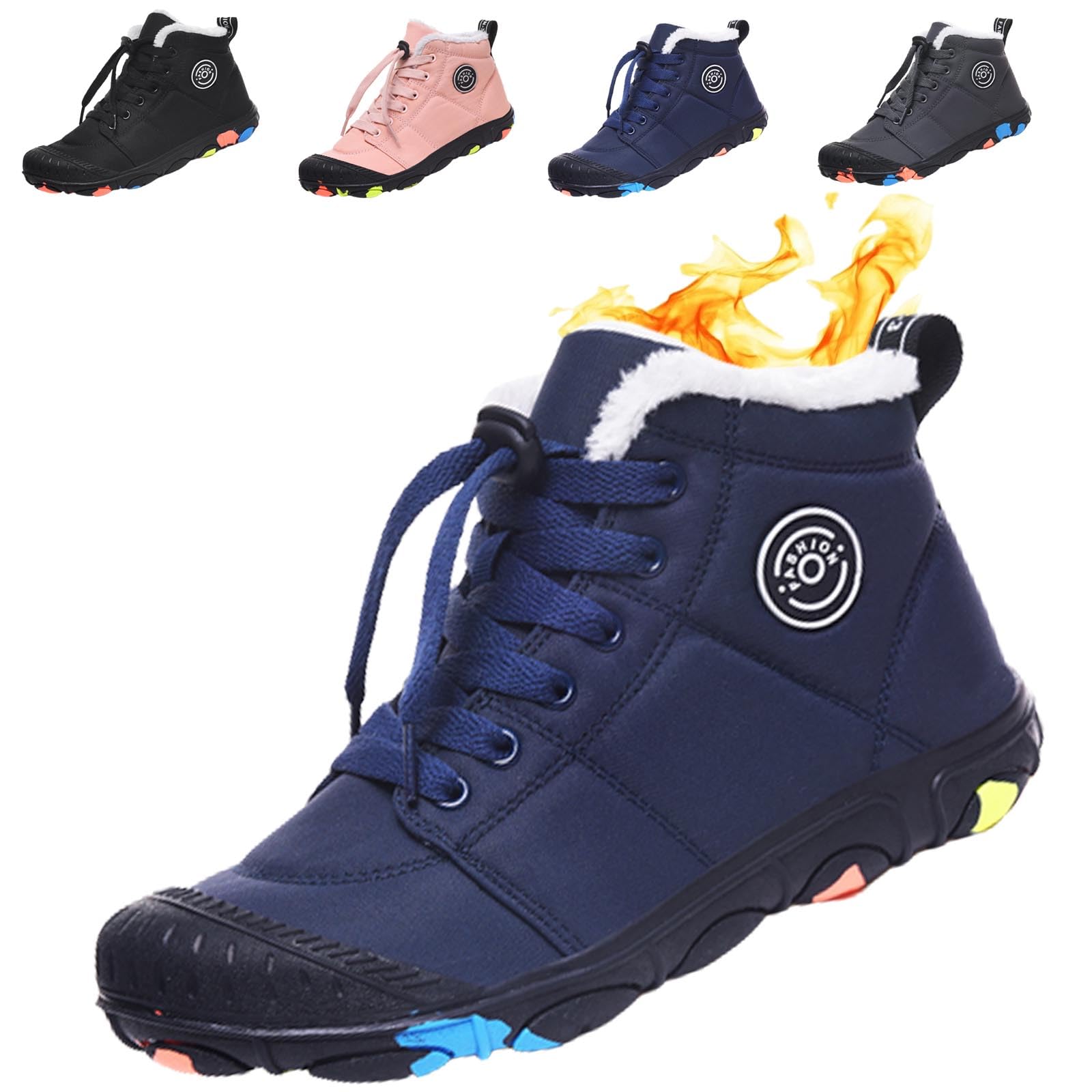 Akayoo Blue Winter Barefoot Shoes, Barefoot Shoes Kids Winter Waterproof, Winter Warm Hiking Boots, Running Barefoot Shoes Waterproof Non-Slip Breathable For Trekking Climbing