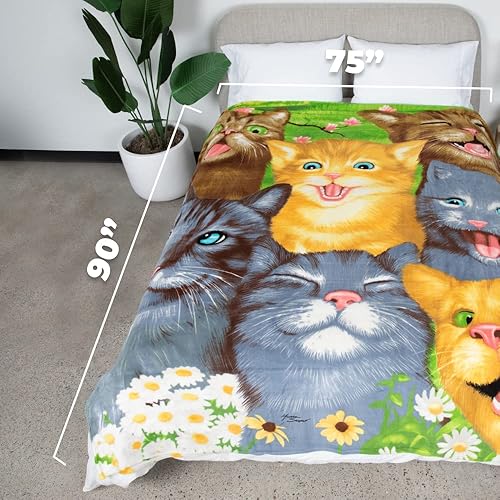 Miniatura 3 de Dawhud Direct Manta de forro polar de gato selfie de dibujos animados para cama, 75 x 90 pulgadas, manta de forro polar de gatito tamaño Queen para