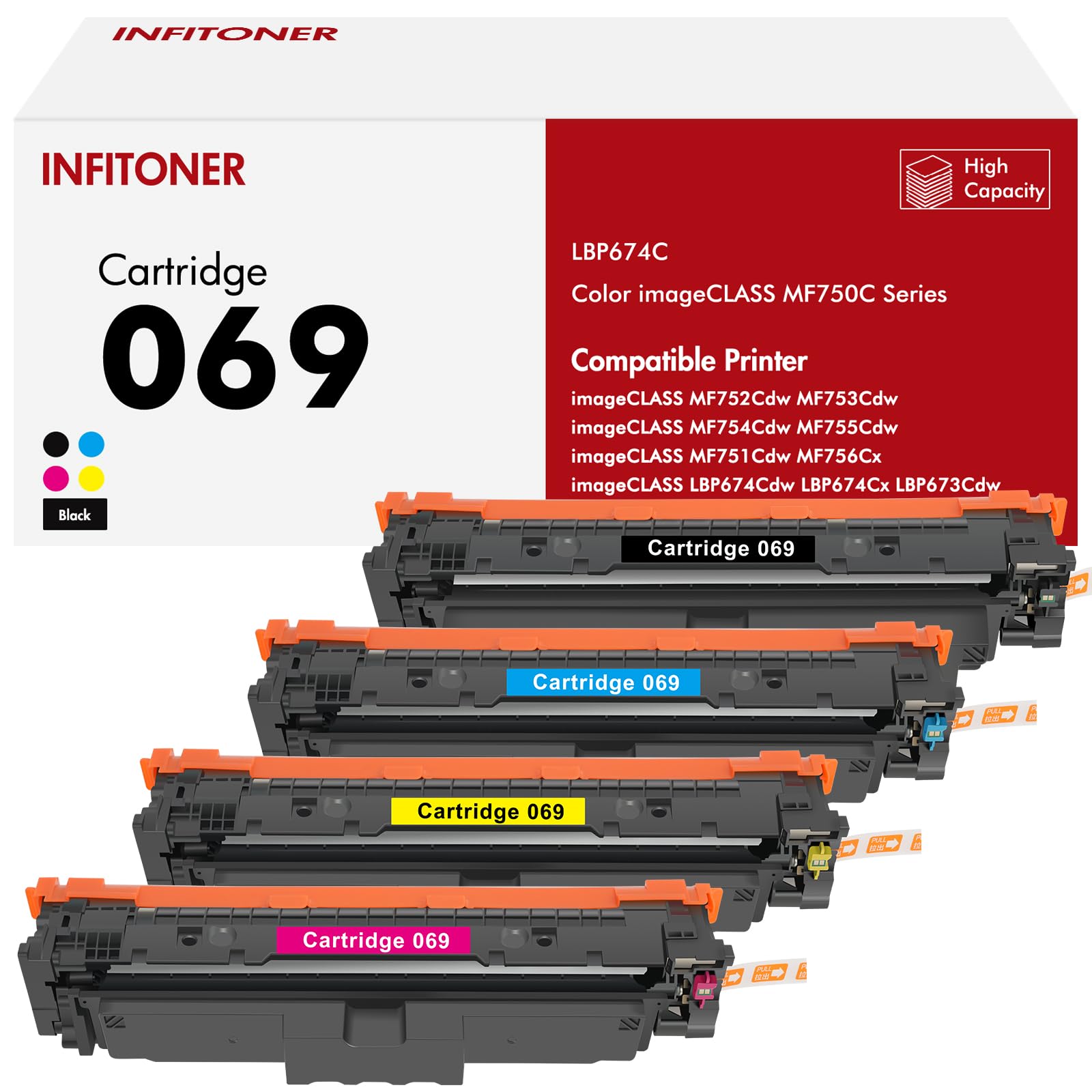069 069H Toner Set Kompatibel für Canon I-sensys MF752Cdw MF754Cdw | ImageCLASS LBP673Cdw LBP674Cdw LBP674Cx MF751Cdw MF753Cdw MF755Cdw MF756Cx CRG-069 CRG-069H Schwarz Cyan Magenta Gelb, 4-Pack
