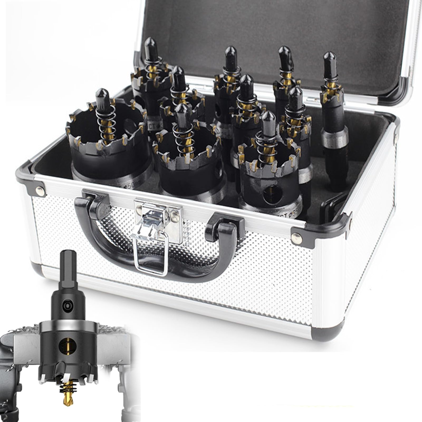 10-częściowy zestaw otwornic, zestaw otwornic 16 mm – 50 mm, głębokość robocza 25 mm, do wiercenia w miękkim drewnie, płytach PCV, żelaznych i plastikowych