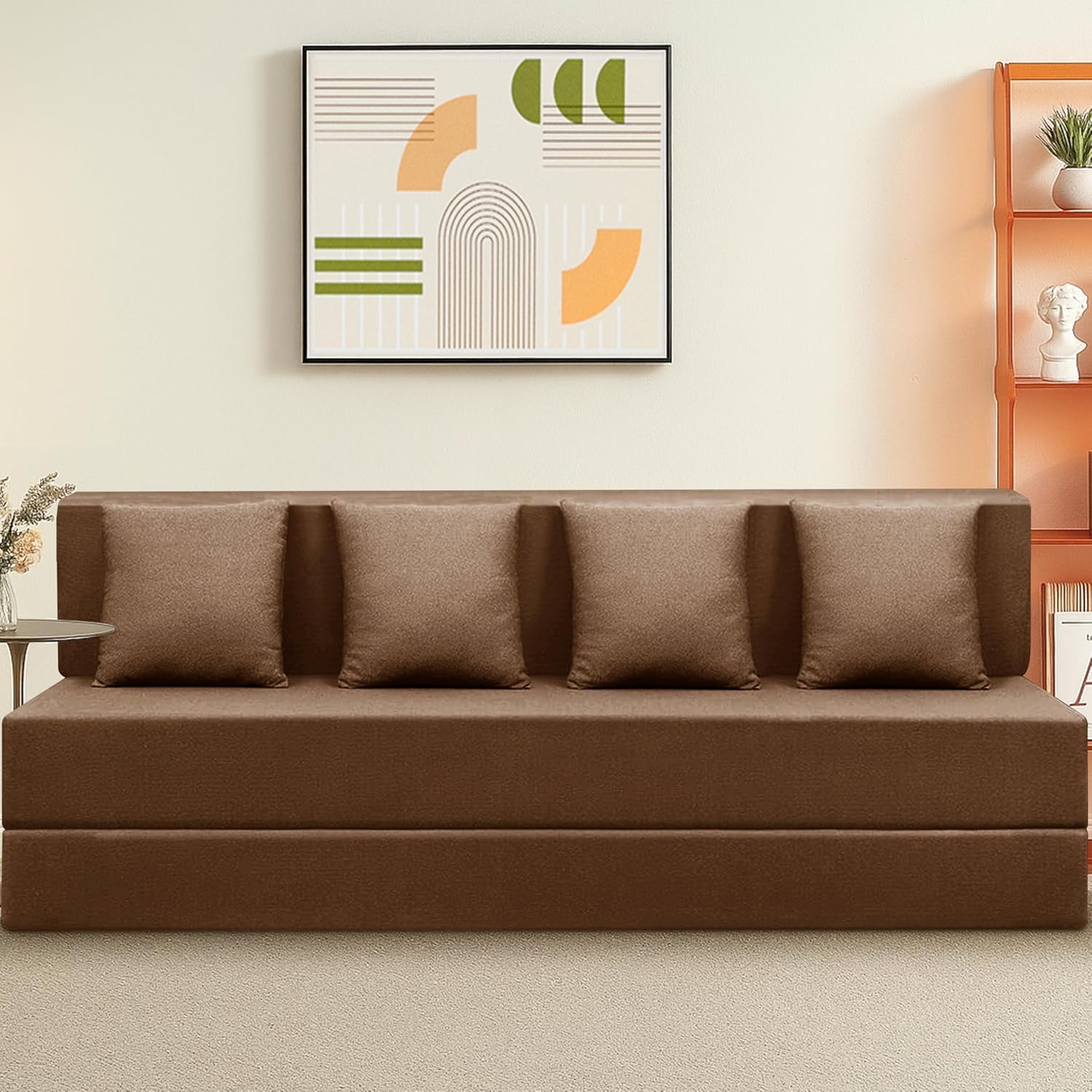 4-Seater Convertible Sofa Cum Bed (6×6 ft) with Cushions | Jute Fabric | Comfortable Sofa for Living Room & Guest Room – Brown 4-Seater Convertible Sofa Cum Bed (6×6 ft) with Cushions | Jute Fabric | Comfortable Sofa for Living Room & Guest Room – Brown