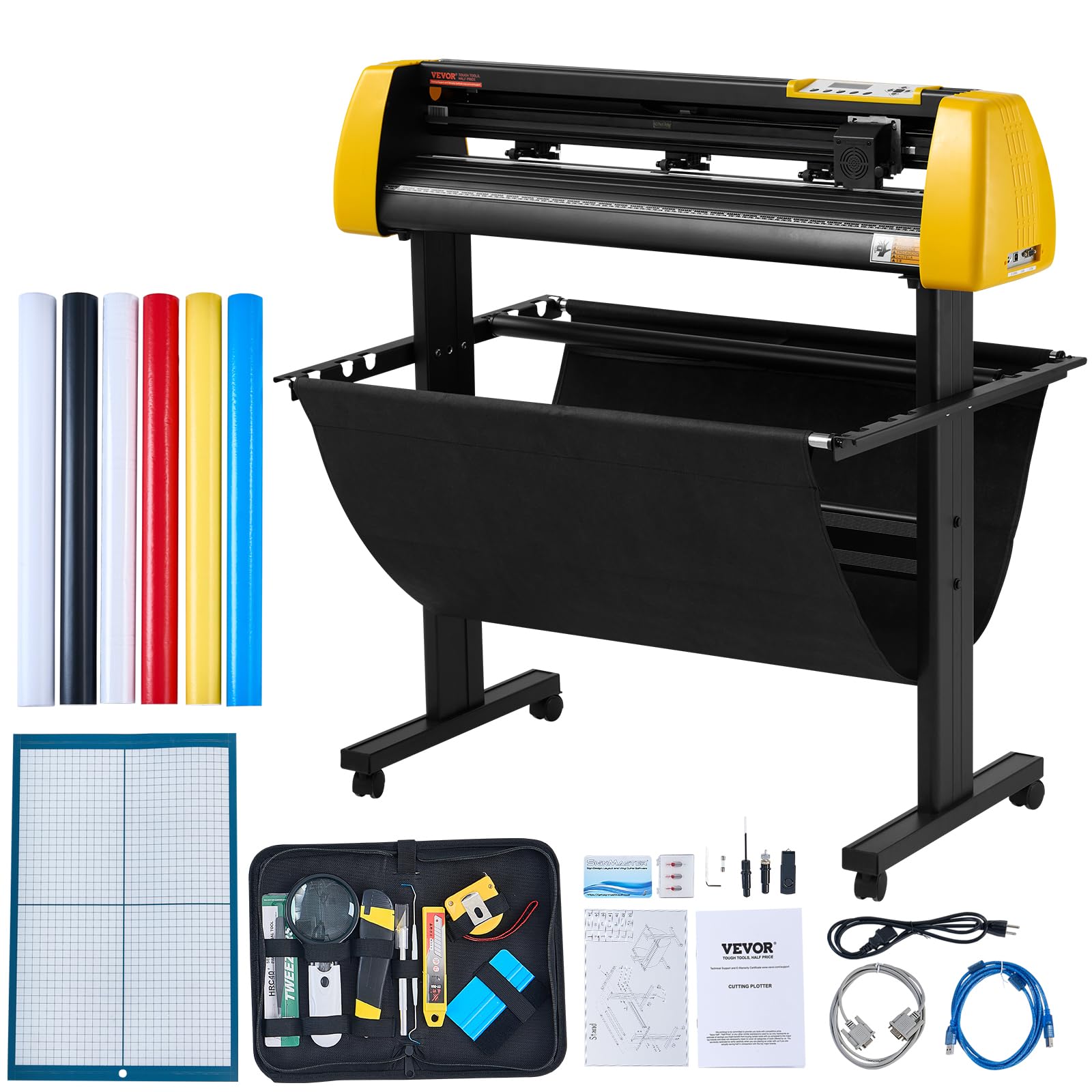 VEVOR Vinyl Cutter Machine, 34 in / 870 mm Max Paper Feed Cutting Plotter, Automatic Camera Contour Cutting LCD Screen Printer with Stand Adjustable Force and Speed for Sign Making Plotter Cutter