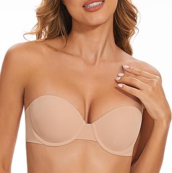 Womens Strapless Bra - Seamless Lightly Lined No Slip Underwire Invisible Convertiable Bandeau Bras for Dress