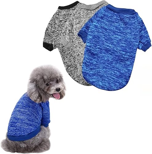 Paquete de 3 sudaderas con capucha para perro, suéteres de punto para perros, ropa elástica para mascotas, sudadera suave con capucha para