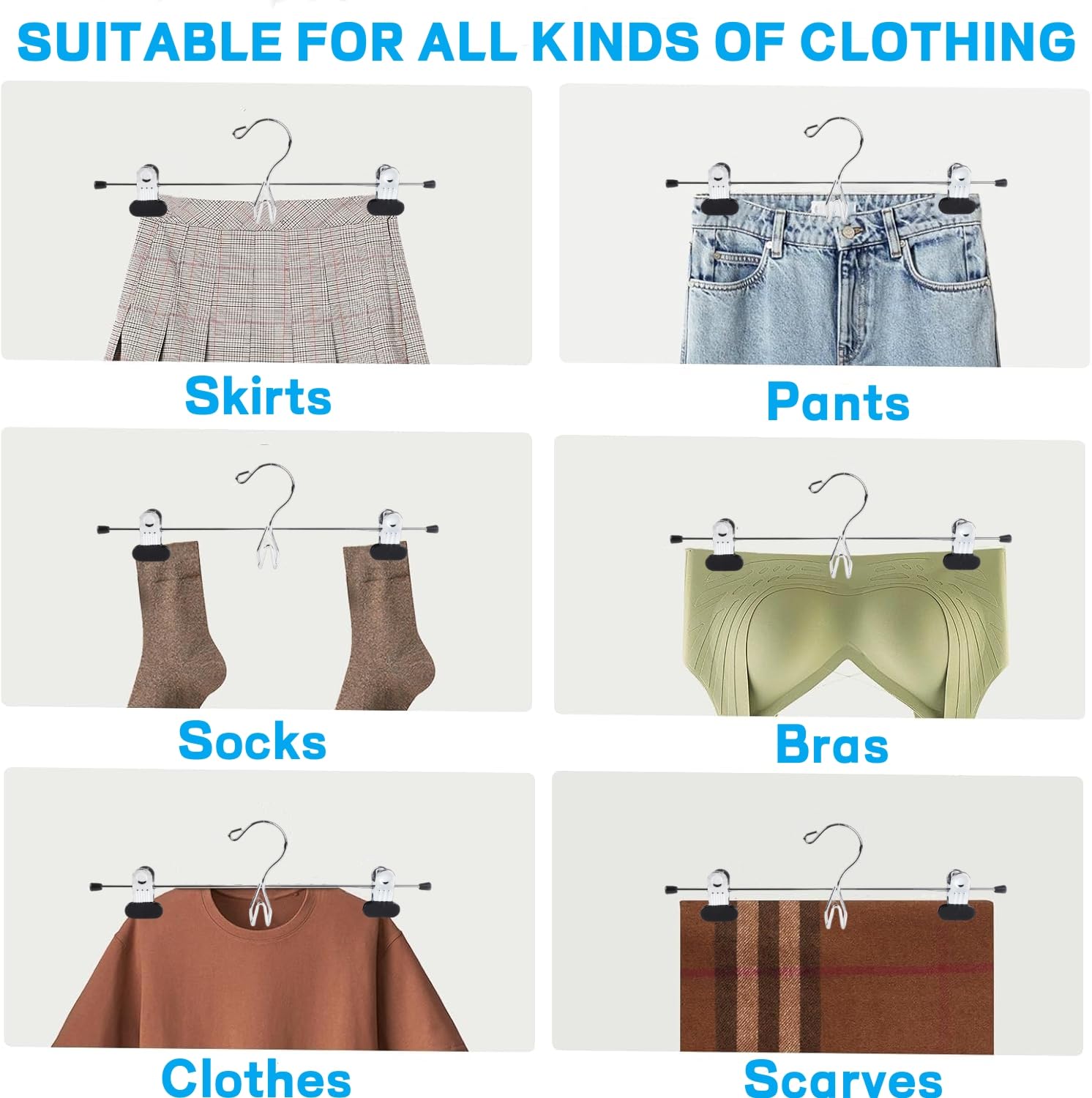 Amber Home Confezione da 20 grucce in metallo resistenti per pantaloni, gonne, impilabili, con 2 clip regolabili, a cascata, salvaspazio, per jeans e pantaloni